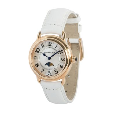 Часы наручные женские Aerowatch 43960 RO01 кварцевые с фазой Луны, ремешок кожаный белый