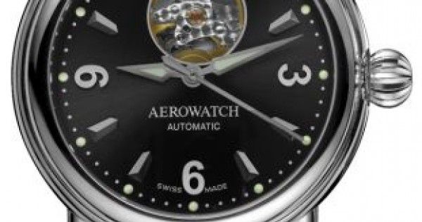 Годинники наручні чоловічі Aerowatch 68900 AA01, механіка з автопідзаводом, скелетон, чорний шкіряний ремінець