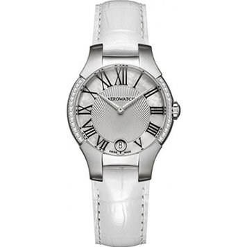 Часы наручные женские Aerowatch 06964 AA03 28DIA кварцевые, 28 бриллиантов, белый кожаный ремешок