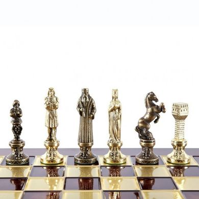 S9CRED Manopoulos Renaissance chess set with gold-brown chessmen/Red chessboard