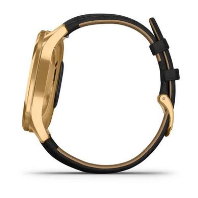 Смарт годинник Garmin Vivomove Luxe золотавий 24K з чорним ремінцем з італійської шкіри