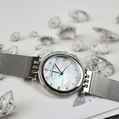 Часы наручные женские Claude Bernard 20085 3M NAPN на браслете, кварц, кристаллы Swarovski на белом циферблате