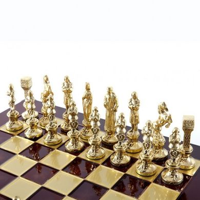 S9CRED Manopoulos Renaissance chess set with gold-brown chessmen/Red chessboard