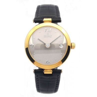 Часы наручные женские Bunz 77024360/007, автоматика, в золотом корпусе и с бриллиантом, кожа аллигатора