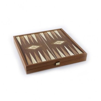 STP28E Manopoulos Backgammon & Chess Olive branch design in Walnut replica wood case 27x27cm