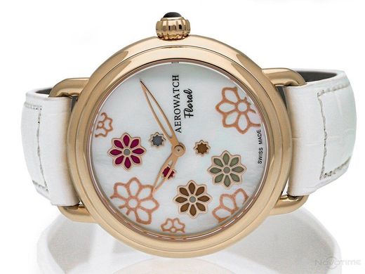 Часы наручные женские Aerowatch 44960 RO16 кварцевые на белом ремешке, перламутровый циферблат в цветах
