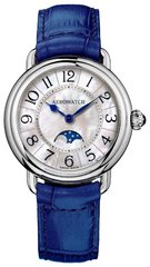 Годинники наручні жіночі Aerowatch 43960 AA01 кварцові з фазою Місяця, ремінець шкіряний синій