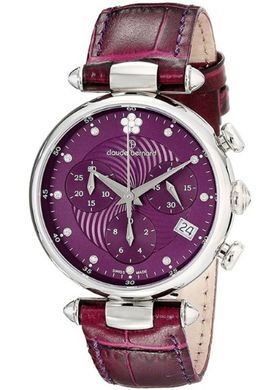 Часы-хронограф наручные женские Claude Bernard 10215 3 VIOP2, кварц, камни Swarovski, бордовый ремешок из кожи
