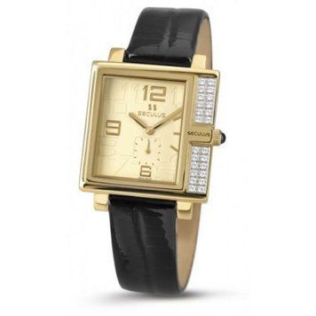 Наручные часы 1670-2-1064 yellow, pvd-y-cz, black leather (Seculus)