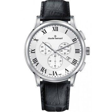 Годинники наручні чоловічі Claude Bernard 10237 3 ARN, кварцовий хронограф з датою, чорний шкіряний ремінець