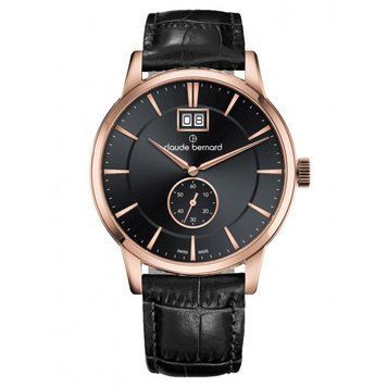 Часы наручные мужские Claude Bernard 64005 37R NIR3, кварц, дата, малая секундная стрелка, черный ремешок