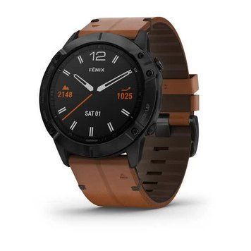 Смарт-часы Garmin Fenix 6X Sapphire черные с DLC-покрытием и каштановым кожаным ремешком