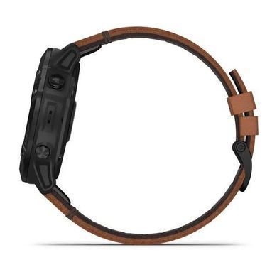 Смарт-часы Garmin Fenix 6X Sapphire черные с DLC-покрытием и каштановым кожаным ремешком