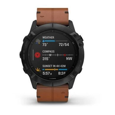 Смарт-часы Garmin Fenix 6X Sapphire черные с DLC-покрытием и каштановым кожаным ремешком