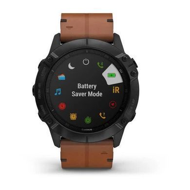 Смарт-часы Garmin Fenix 6X Sapphire черные с DLC-покрытием и каштановым кожаным ремешком