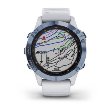 Смарт-годинник Garmin Fenix 6 Pro Solar синій мінерал Titanium з білим ремінцем