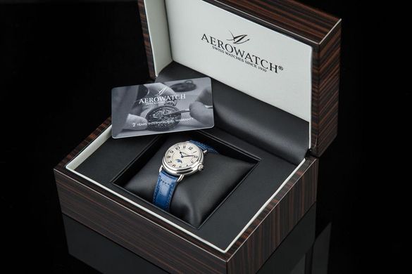 Часы наручные женские Aerowatch 43960 AA01 кварцевые с фазой Луны, ремешок кожаный синий