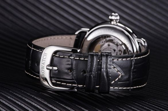 Часы наручные мужские Aerowatch 68900 AA02 механические с автоподзаводом, черный кожаный ремешок
