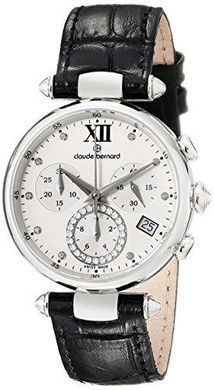Часы-хронограф наручные женские Claude Bernard 10215 3 APN1 на кожаном ремешке, кварц, камни Swarovski