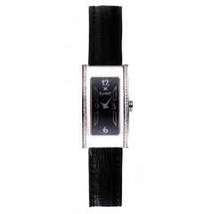 Часы наручные женские Korloff LK39 кварцевые, 84 бриллианта, черный ремешок из кожи ящерицы
