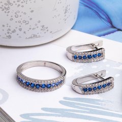 Комплект серебряный разноцветная дорожка кольцо и серьги