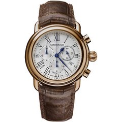 Годинник-хронографія наручні чоловічі Aerowatch 84934 RO08 з рожевою позолотою PVD і коричневим шкіряним