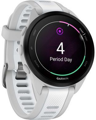 Смарт-годинник Garmin Forerunner 165 Music, силіконовий ремінець кольору туманно-сірий/білий камінь