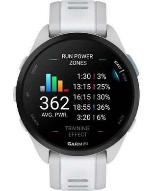 Смарт-годинник Garmin Forerunner 165 Music, силіконовий ремінець кольору туманно-сірий/білий камінь