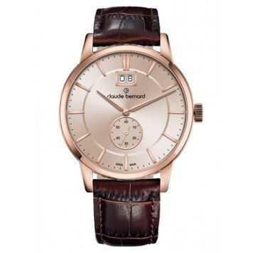 Часы наручные мужские Claude Bernard 64005 37R AIR3, кварц, дата и малая секундная стрелка, коричневый ремешок