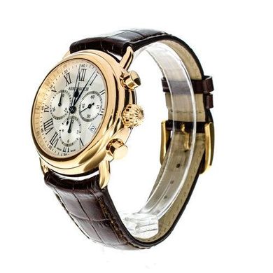 Часы-хронограф наручные мужские Aerowatch 84934 RO08 с розовой позолотой PVD и коричневым кожаным ремешком