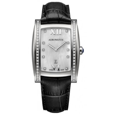 Часы наручные женские Aerowatch 03952 AA01DIA кварцевые, "бочка", белый кожаный ремешок