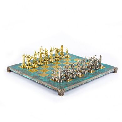 S4TIR Manopoulos Greek Mythology chess set with gold-silver chessmen/Antique Turquoise chessboard 36cm