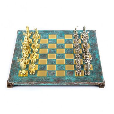 S4TIR Manopoulos Greek Mythology chess set with gold-silver chessmen/Antique Turquoise chessboard 36cm