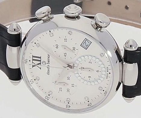 Часы-хронограф наручные женские Claude Bernard 10215 3 APN1 на кожаном ремешке, кварц, камни Swarovski