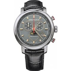 Годинники наручні чоловічі Aerowatch 84936 AA06 кварцові з хронографом і тахиметром, тиснений ремінець