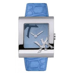 Часы наручные женские Korloff SKQ1/B1 кварцевые, 22 бриллианта, голубой ремешок из кожи аллигатора