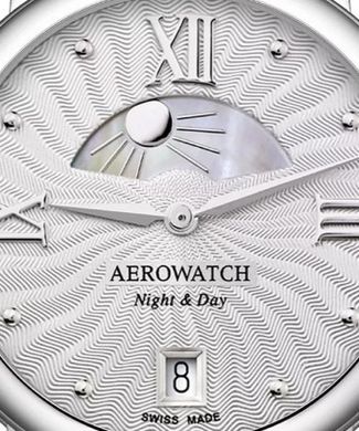Годинники наручні жіночі Aerowatch 44938 AA14 кварцові, з датою і індикатором день/ніч, білий ремінець з шкіри