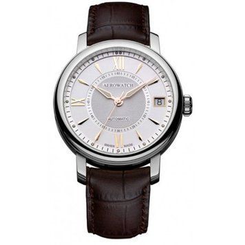 Часы наручные мужские Aerowatch 70930 AA03 механические (автоподзавод), с датой, коричневый кожаный ремешок