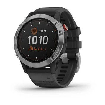 Спортивные часы Garmin Fenix 6 Solar серебристые с черным ремешком
