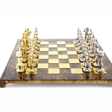 S9BRO Manopoulos Renaissance chess set with gold-silver chessmen/Brown chessboard 36cm