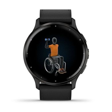 Смарт-часы Garmin Venu 3, безель из нержавеющей стали с черным корпусом и черным кожаным ремешком