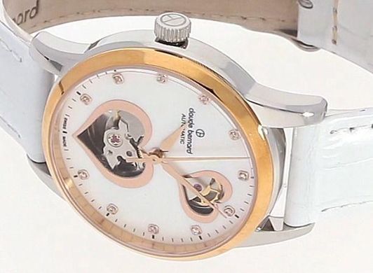 Часы наручные женские Claude Bernard 85018 357R NAPR2, автоматика с открытым балансом, заводная головка слева