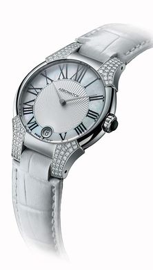 Годинник наручний жіночий Aerowatch 06964 AA03 96DIA кварцовий, 96 діамантів, шкіряний білий ремінець