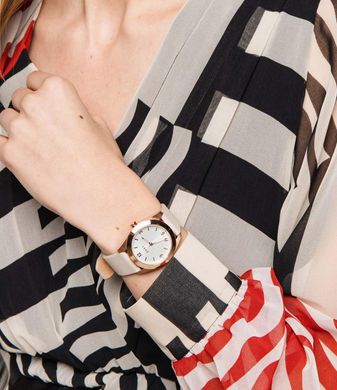 Часы наручные женские DKNY NY2877 кварцевые на бежевом кожаном ремешке, США