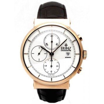 Часы наручные мужские Bunz 67014401, механический хронограф, розовое золото, ремешок из кожи аллигатора