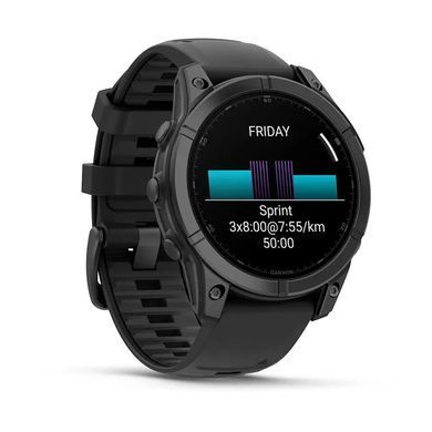 Смарт-годинник Garmin Fenix E &ndash; 47 мм, AMOLED, сланцево-сірий сталевий корпус з чорним силіконовим ремінцем