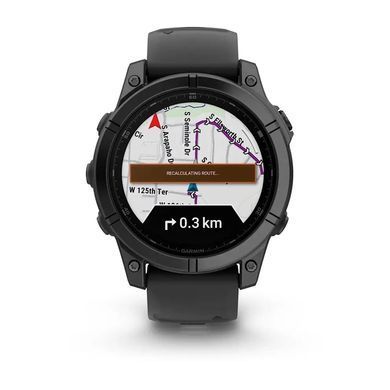 Смарт-годинник Garmin Fenix E &ndash; 47 мм, AMOLED, сланцево-сірий сталевий корпус з чорним силіконовим ремінцем