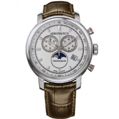 Часы-хронограф наручные мужские Aerowatch 84936 AA04SAT, кварц, с фазой Луны, тахиметром и коричневым ремешком