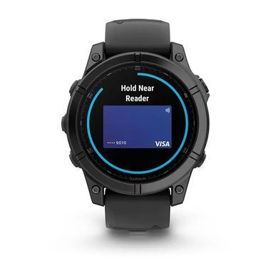 Смарт-годинник Garmin Fenix E &ndash; 47 мм, AMOLED, сланцево-сірий сталевий корпус з чорним силіконовим ремінцем