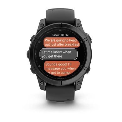 Смарт-годинник Garmin Fenix E &ndash; 47 мм, AMOLED, сланцево-сірий сталевий корпус з чорним силіконовим ремінцем